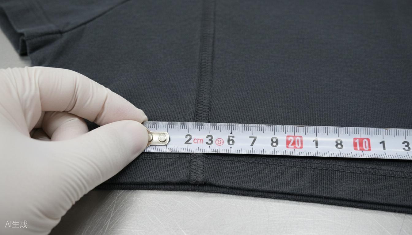 Quality control inspector measuring garment seam at DALI factory